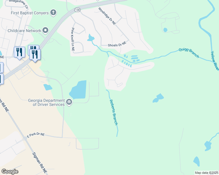 map of restaurants, bars, coffee shops, grocery stores, and more near 3113 Canter Court Northeast in Conyers