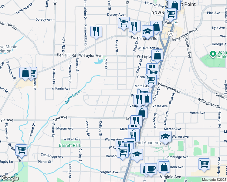 map of restaurants, bars, coffee shops, grocery stores, and more near 1852 East Farris Avenue in Atlanta