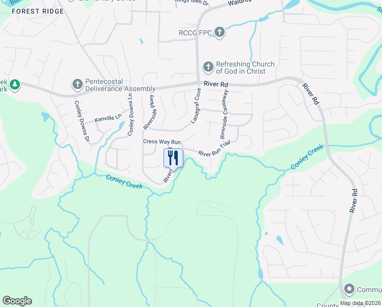 map of restaurants, bars, coffee shops, grocery stores, and more near 3245 River Run Trail in Decatur