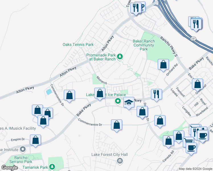 map of restaurants, bars, coffee shops, grocery stores, and more near 16 Sage in Lake Forest