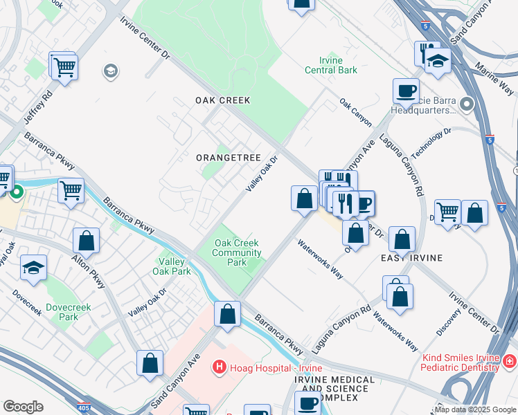 map of restaurants, bars, coffee shops, grocery stores, and more near 15509 Sand Canyon Avenue in Irvine
