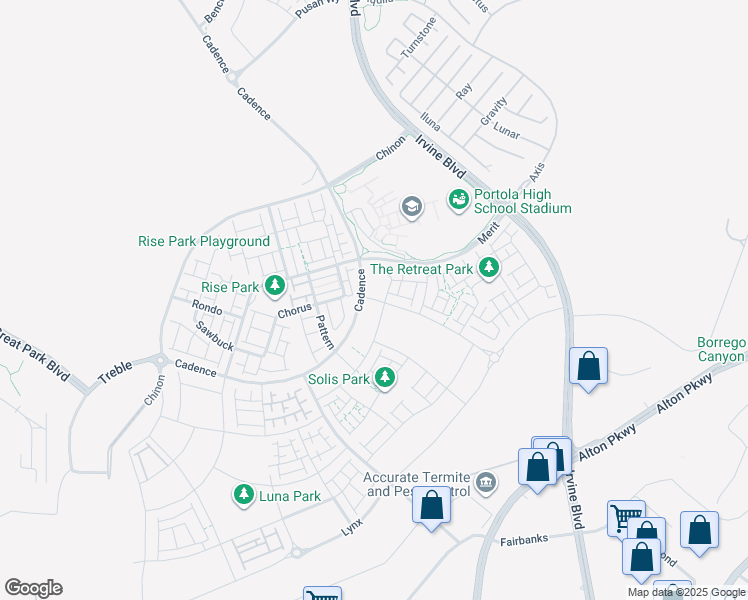 map of restaurants, bars, coffee shops, grocery stores, and more near Marine Way in Irvine