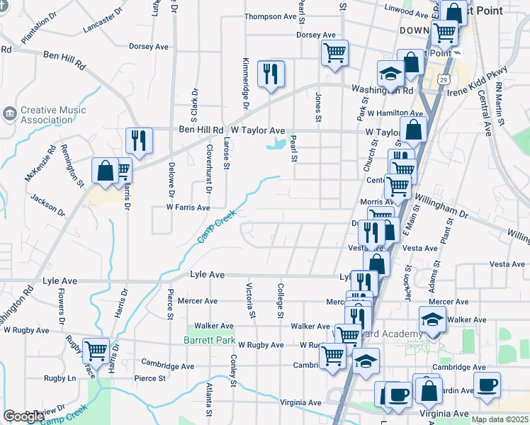 map of restaurants, bars, coffee shops, grocery stores, and more near 1919 Dunlap Avenue in East Point