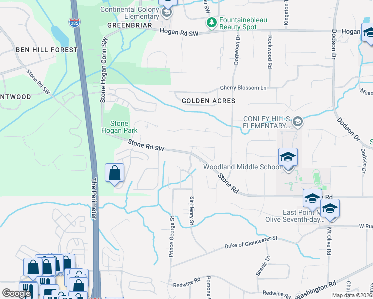 map of restaurants, bars, coffee shops, grocery stores, and more near 3252 Sir Henry Street in East Point
