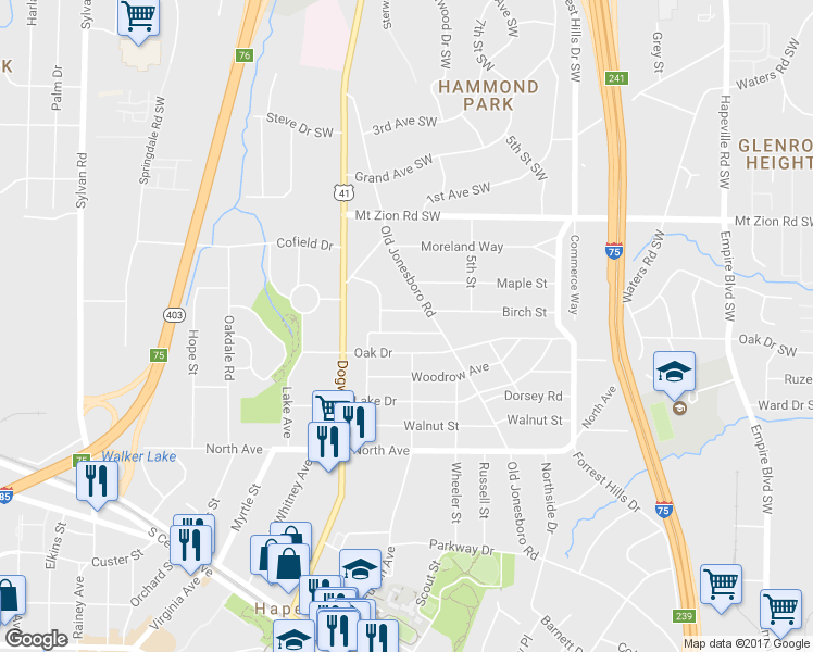 map of restaurants, bars, coffee shops, grocery stores, and more near 3097 Jackson Street in Hapeville