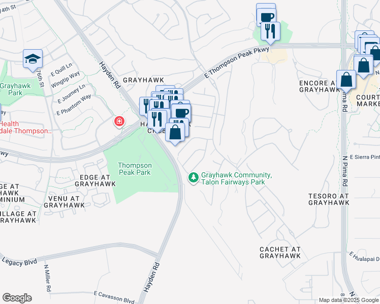 map of restaurants, bars, coffee shops, grocery stores, and more near 8246 East Sierra Pinta Drive in Scottsdale