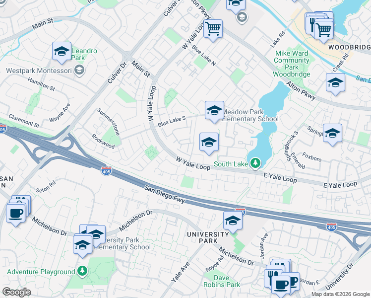 map of restaurants, bars, coffee shops, grocery stores, and more near 18 Goldstone in Irvine