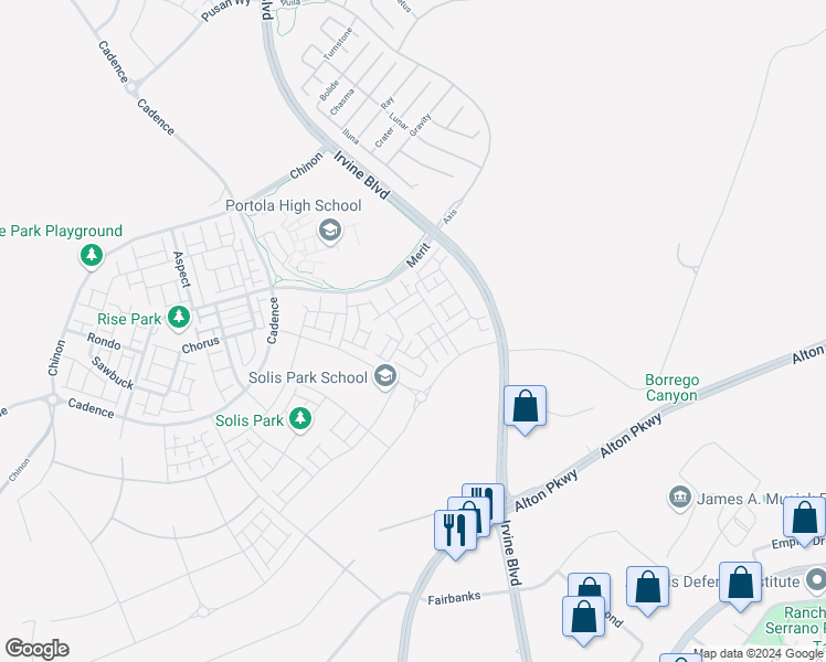 map of restaurants, bars, coffee shops, grocery stores, and more near 131 Restore in Irvine