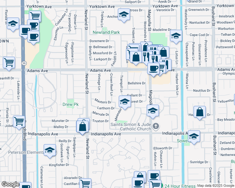 map of restaurants, bars, coffee shops, grocery stores, and more near 8772 Gallant Drive in Huntington Beach