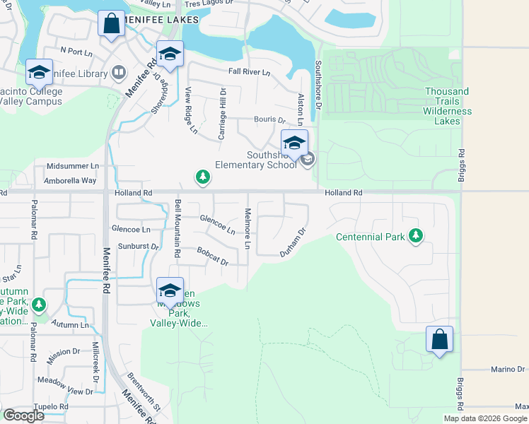 map of restaurants, bars, coffee shops, grocery stores, and more near 29304 Hartford Drive in Menifee