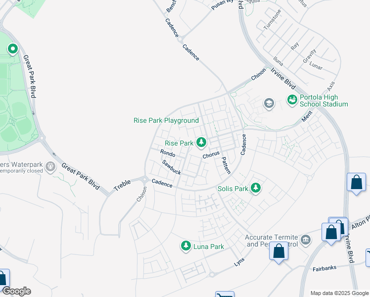 map of restaurants, bars, coffee shops, grocery stores, and more near 114 Shear in Irvine