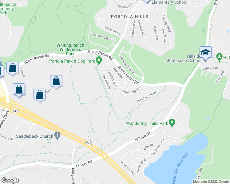 map of restaurants, bars, coffee shops, grocery stores, and more near 1314 Viejo Hills Drive in Trabuco Canyon