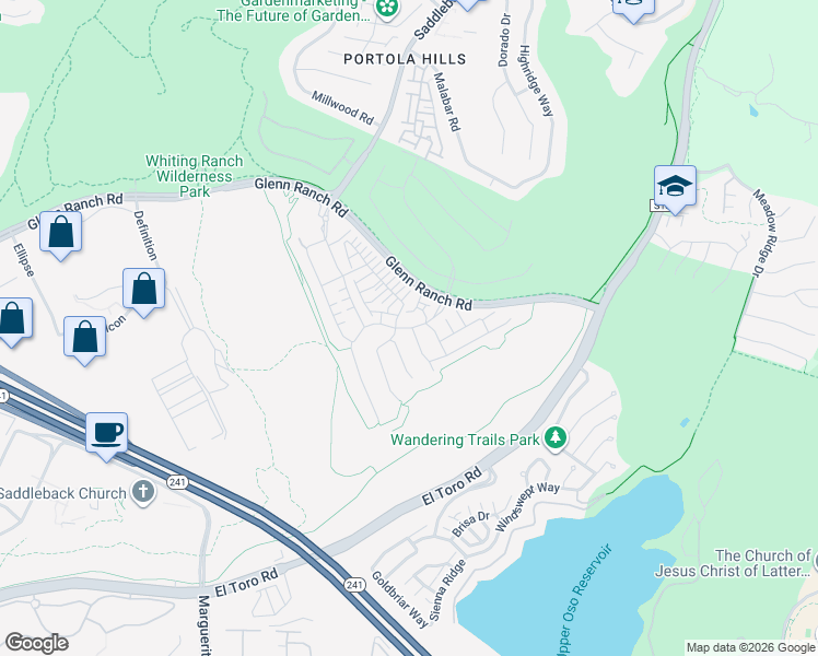 map of restaurants, bars, coffee shops, grocery stores, and more near 1401 Viejo Ridge Drive in Lake Forest