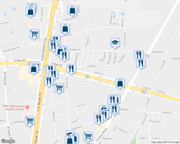 map of restaurants, bars, coffee shops, grocery stores, and more near 3006 Northridge Drive in Sherman