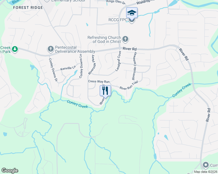 map of restaurants, bars, coffee shops, grocery stores, and more near 3245 River Run Trail in Decatur
