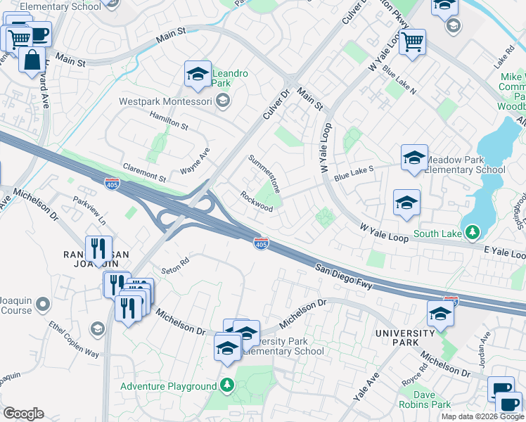 map of restaurants, bars, coffee shops, grocery stores, and more near in Irvine