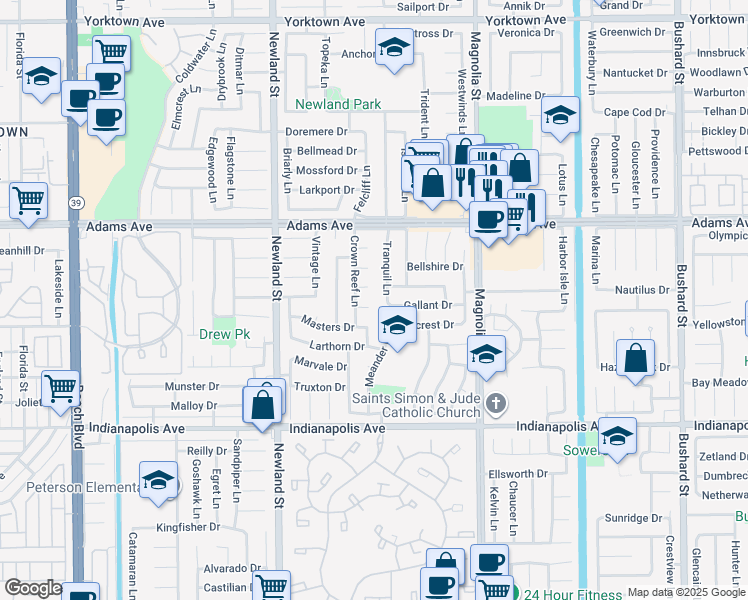 map of restaurants, bars, coffee shops, grocery stores, and more near 8772 Gallant Drive in Huntington Beach