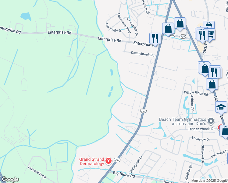 map of restaurants, bars, coffee shops, grocery stores, and more near 6920 State Highway 707 in Myrtle Beach