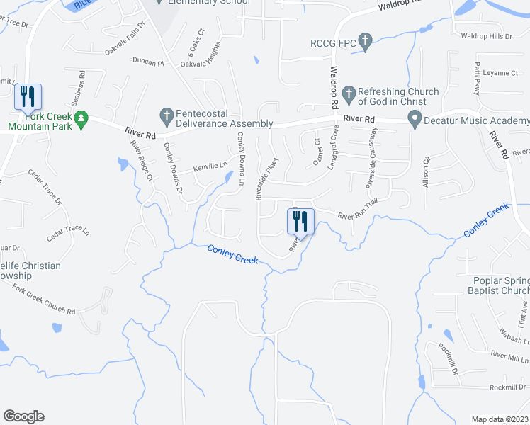 map of restaurants, bars, coffee shops, grocery stores, and more near 3868 Leyland Drive in Decatur
