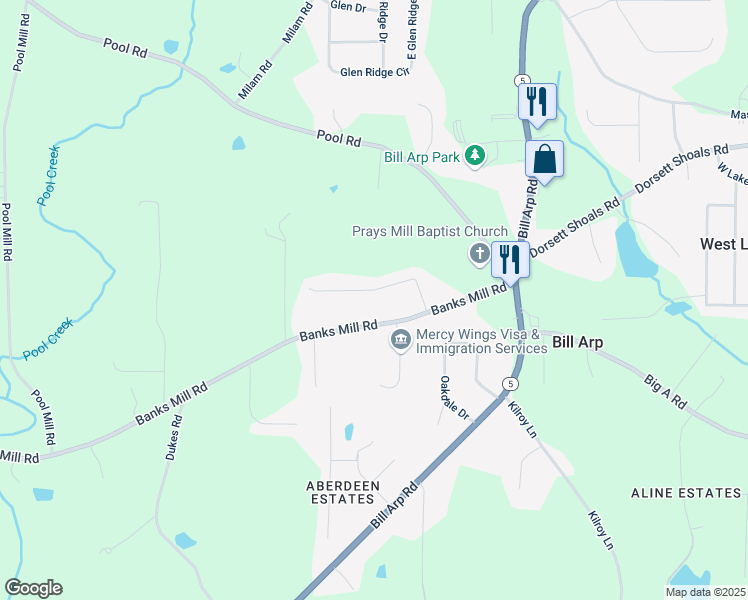 map of restaurants, bars, coffee shops, grocery stores, and more near 7240 Colony Lane in Douglasville