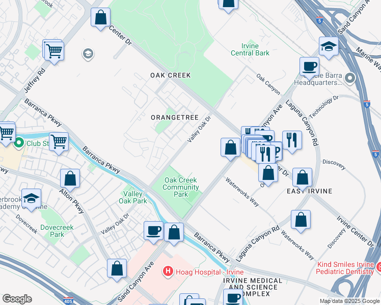 map of restaurants, bars, coffee shops, grocery stores, and more near 15509 Sand Canyon Avenue in Irvine