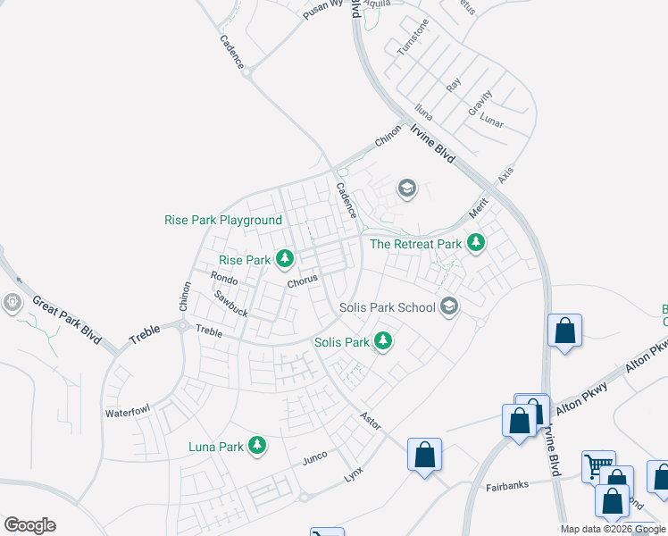map of restaurants, bars, coffee shops, grocery stores, and more near 463 Chorus in Irvine