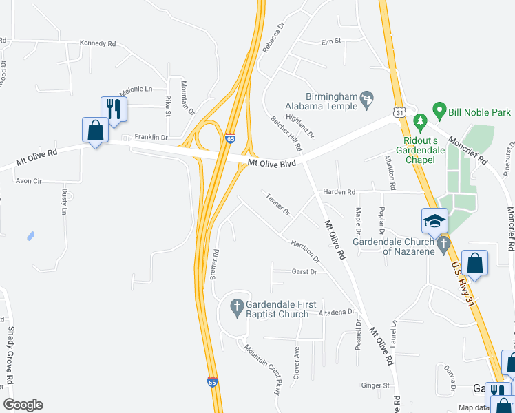 map of restaurants, bars, coffee shops, grocery stores, and more near 1937 Harrison Drive in Gardendale