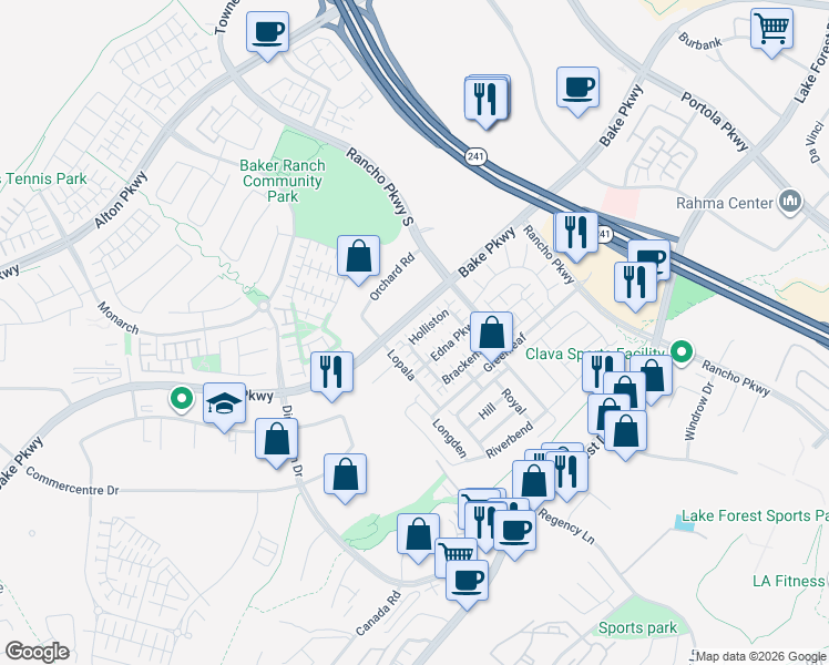 map of restaurants, bars, coffee shops, grocery stores, and more near 141 Holliston in Lake Forest