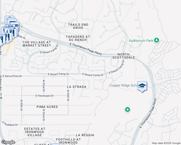 map of restaurants, bars, coffee shops, grocery stores, and more near 20133 North 95th Place in Scottsdale