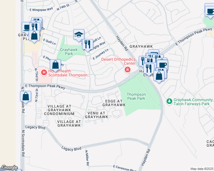 map of restaurants, bars, coffee shops, grocery stores, and more near 7791 East Nestling Way in Scottsdale