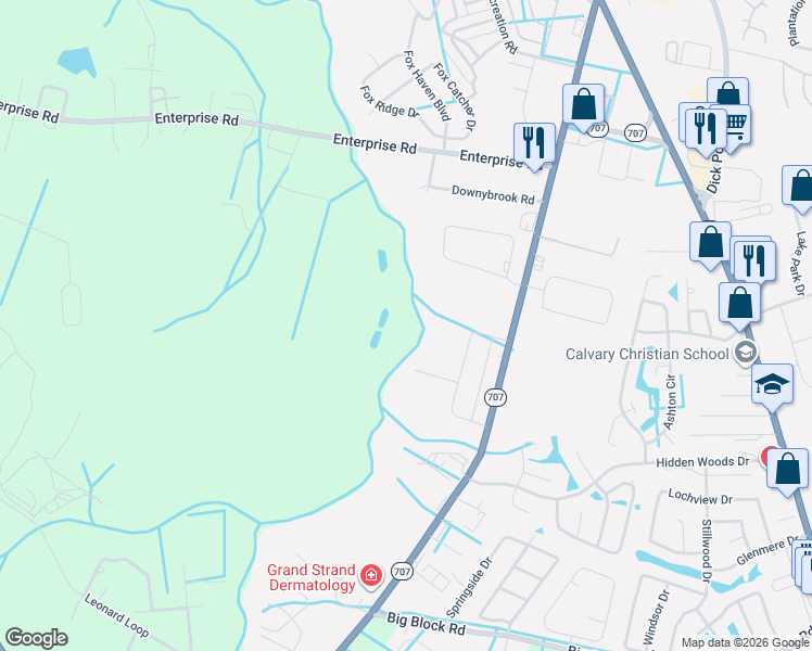 map of restaurants, bars, coffee shops, grocery stores, and more near 6920 State Highway 707 in Myrtle Beach