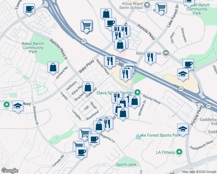 map of restaurants, bars, coffee shops, grocery stores, and more near 161 Walworth in Lake Forest