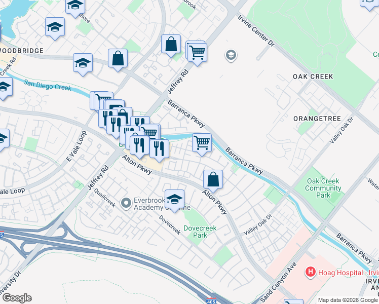 map of restaurants, bars, coffee shops, grocery stores, and more near 812 Larkridge in Irvine