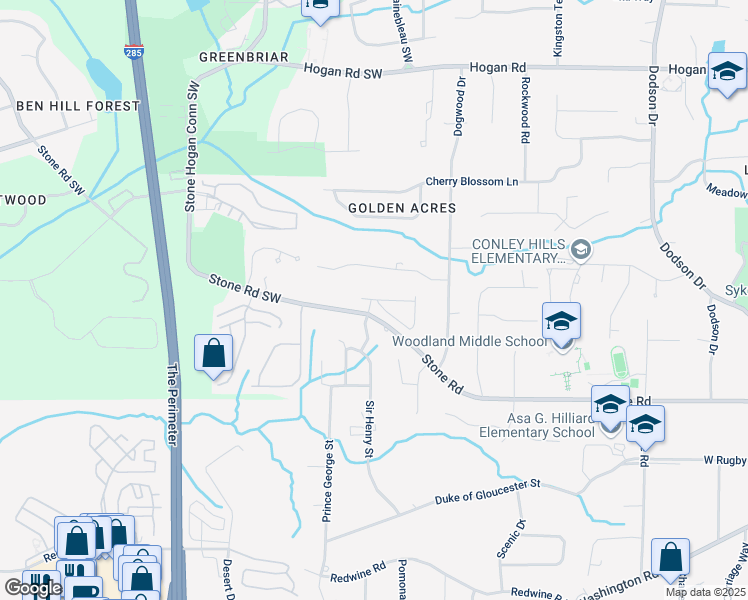 map of restaurants, bars, coffee shops, grocery stores, and more near 2201 Cormac Street in East Point