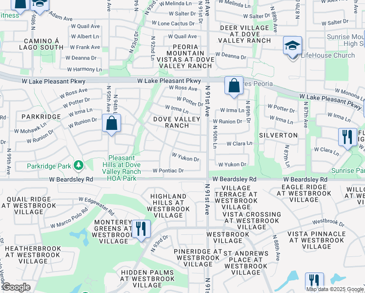 map of restaurants, bars, coffee shops, grocery stores, and more near 9249 West Clara Lane in Peoria