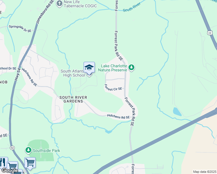 map of restaurants, bars, coffee shops, grocery stores, and more near 934 Forrest Circle Southeast in Atlanta