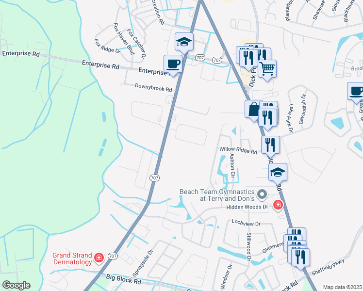 map of restaurants, bars, coffee shops, grocery stores, and more near 5522 Green Bay Circle in Myrtle Beach