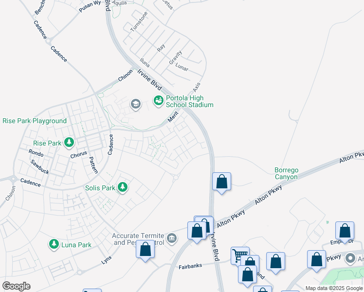 map of restaurants, bars, coffee shops, grocery stores, and more near 135 Restore in Irvine