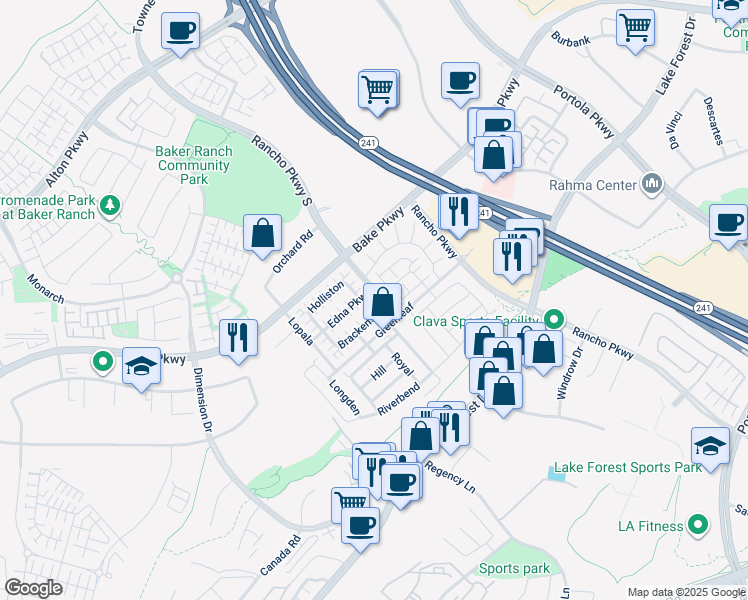 map of restaurants, bars, coffee shops, grocery stores, and more near 190 Amber Oak in Lake Forest