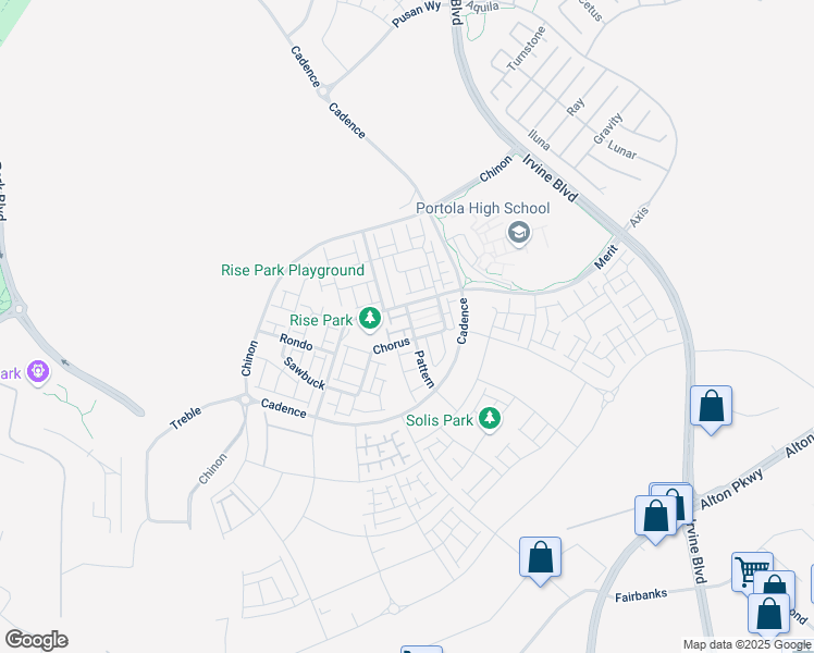 map of restaurants, bars, coffee shops, grocery stores, and more near 135 Pattern in Irvine