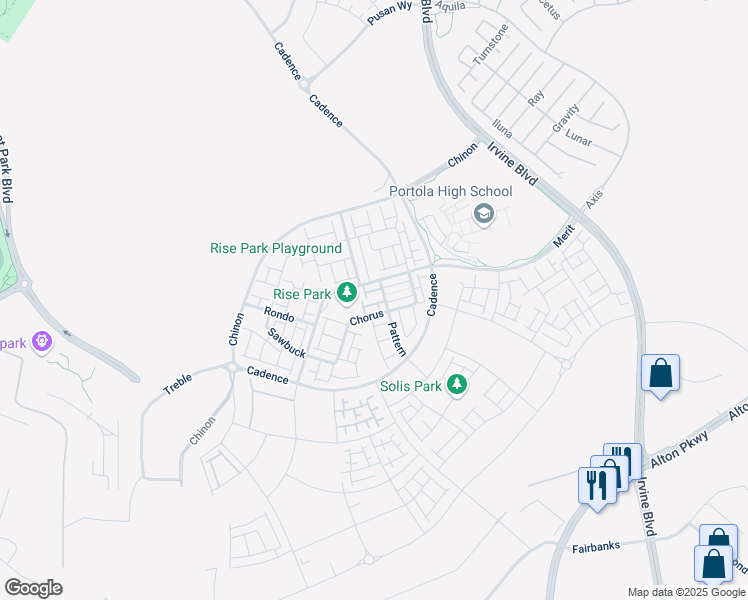map of restaurants, bars, coffee shops, grocery stores, and more near 135 Pattern in Irvine