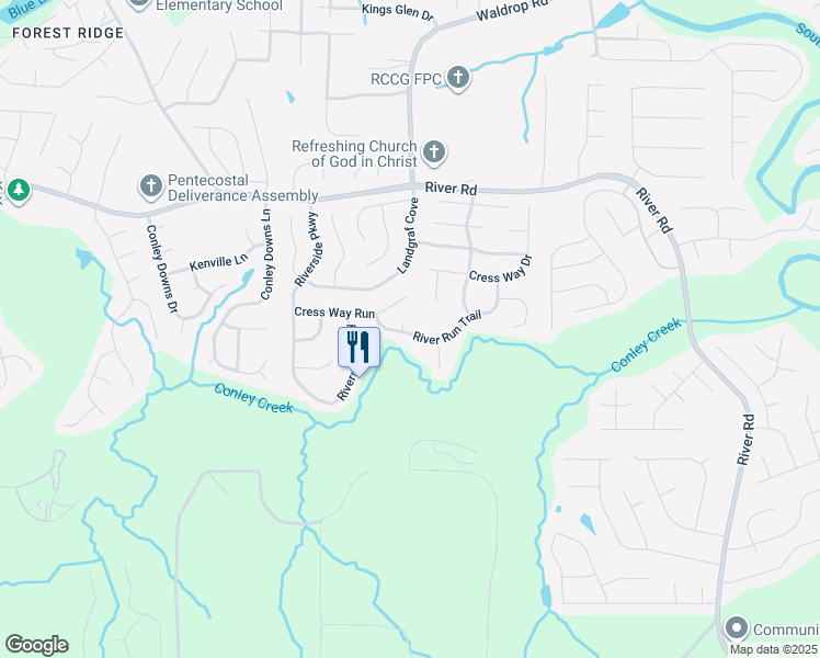 map of restaurants, bars, coffee shops, grocery stores, and more near 3212 River Shoals Cove in Decatur