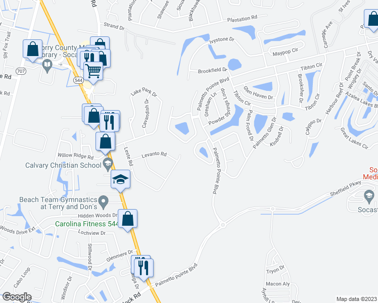 map of restaurants, bars, coffee shops, grocery stores, and more near 867 Hayes Point Circle in Myrtle Beach