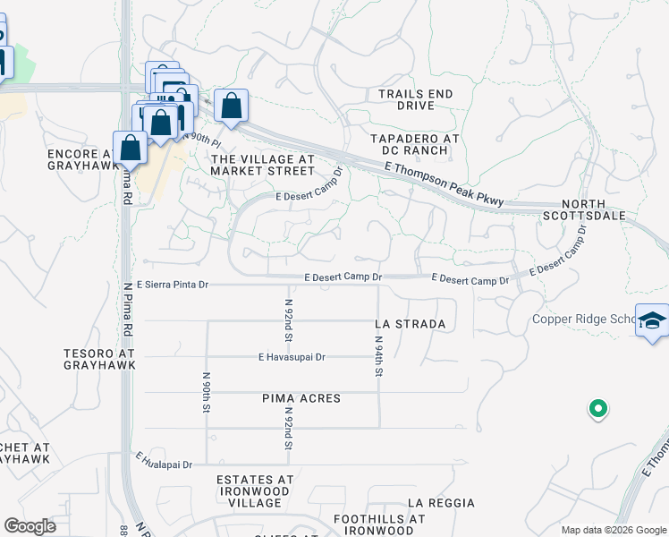 map of restaurants, bars, coffee shops, grocery stores, and more near 9245 East Sierra Pinta Drive in Scottsdale
