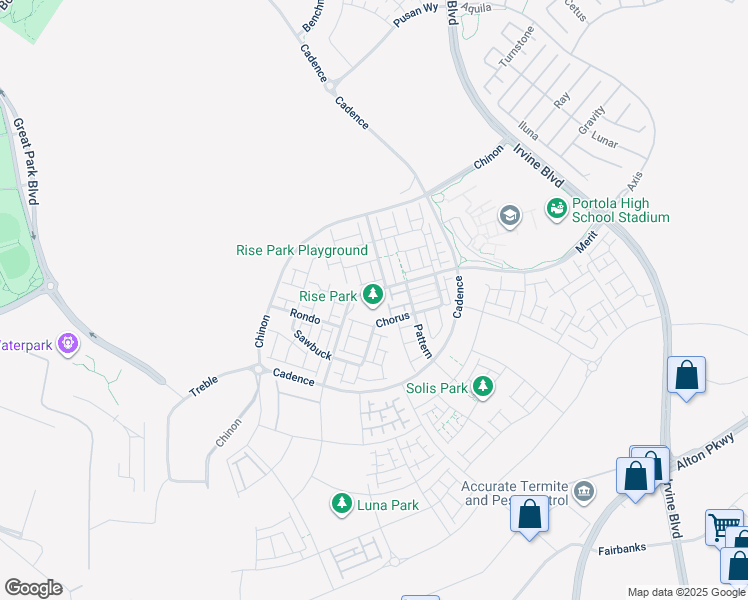 map of restaurants, bars, coffee shops, grocery stores, and more near 301 Chorus in Irvine