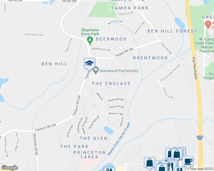 map of restaurants, bars, coffee shops, grocery stores, and more near 3149 Daleview Way Southwest in Atlanta