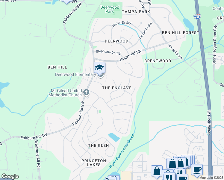 map of restaurants, bars, coffee shops, grocery stores, and more near 3149 Daleview Way Southwest in Atlanta