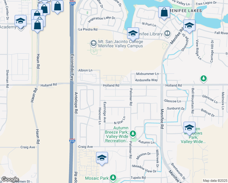 map of restaurants, bars, coffee shops, grocery stores, and more near 28341 Heather Green Way in Menifee