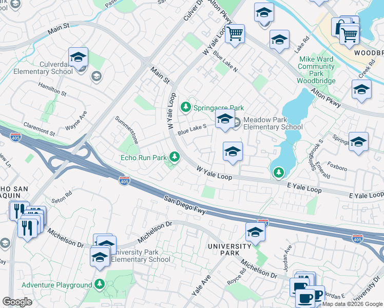 map of restaurants, bars, coffee shops, grocery stores, and more near 14 Goldstone in Irvine