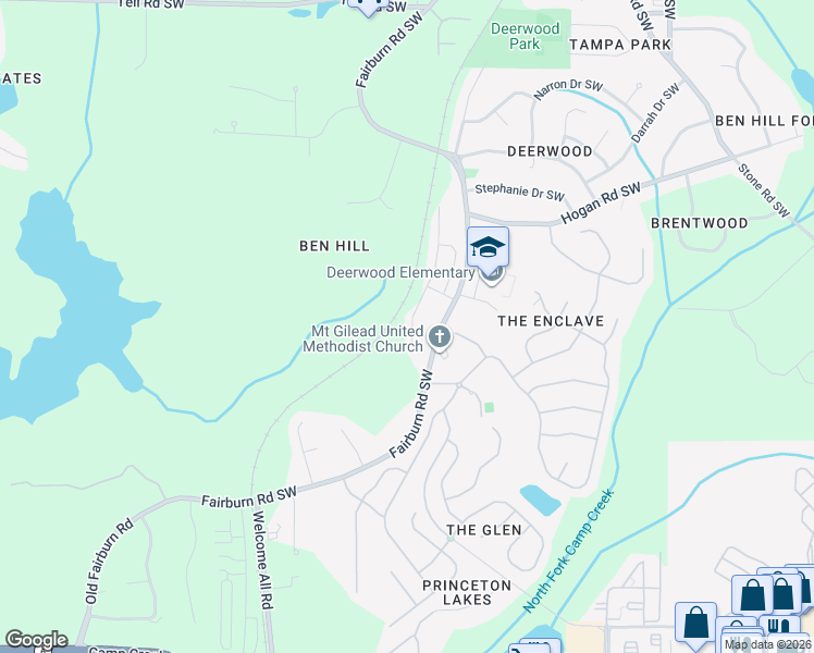 map of restaurants, bars, coffee shops, grocery stores, and more near 2814 Deerwood Lane in Atlanta